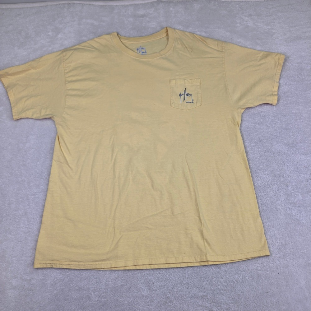 Guy Harvey Mens 2XL Yellow Short Sleeve Pocket T-Shirt Marlin Graphic AFTCO